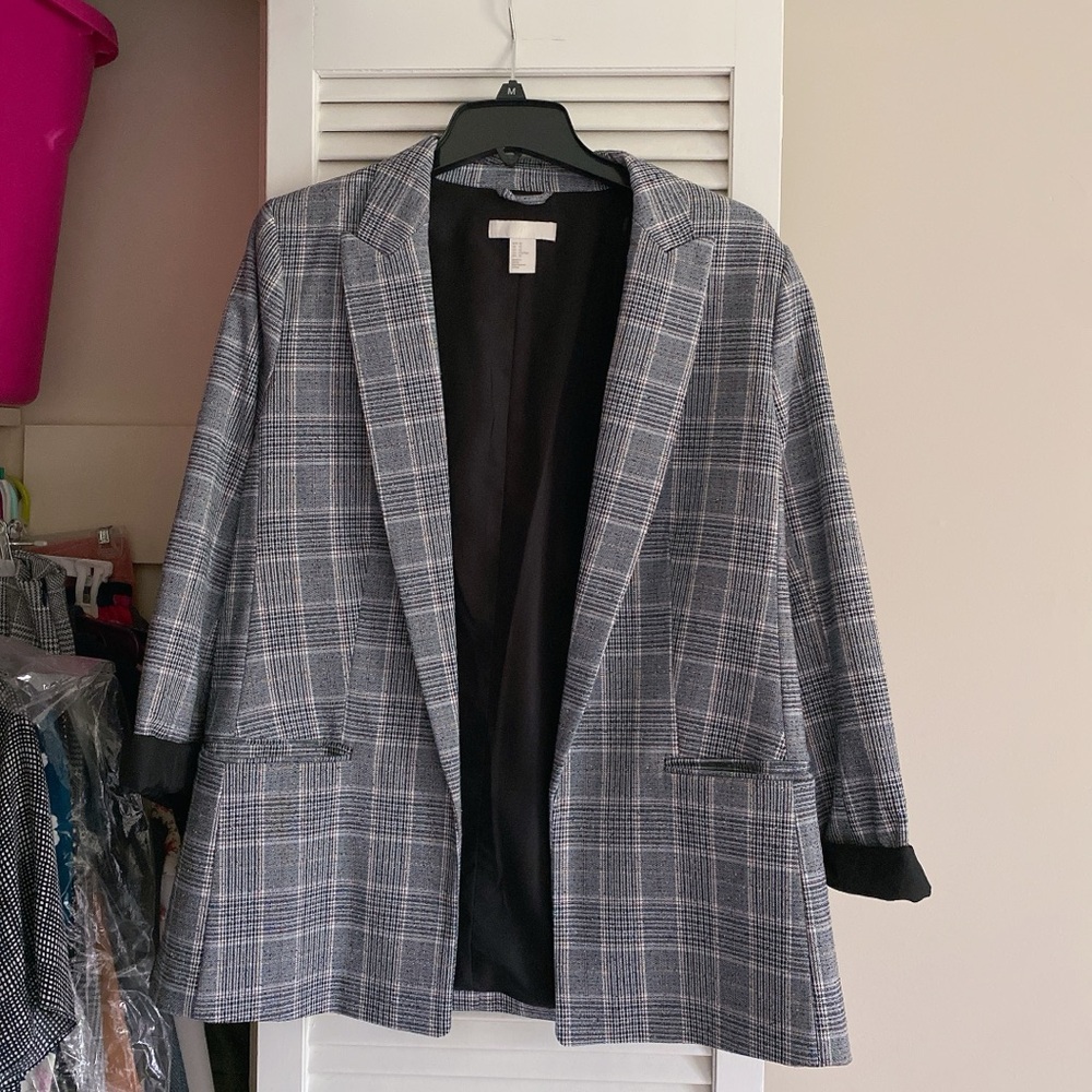 Women's Gray Plaid Blazer